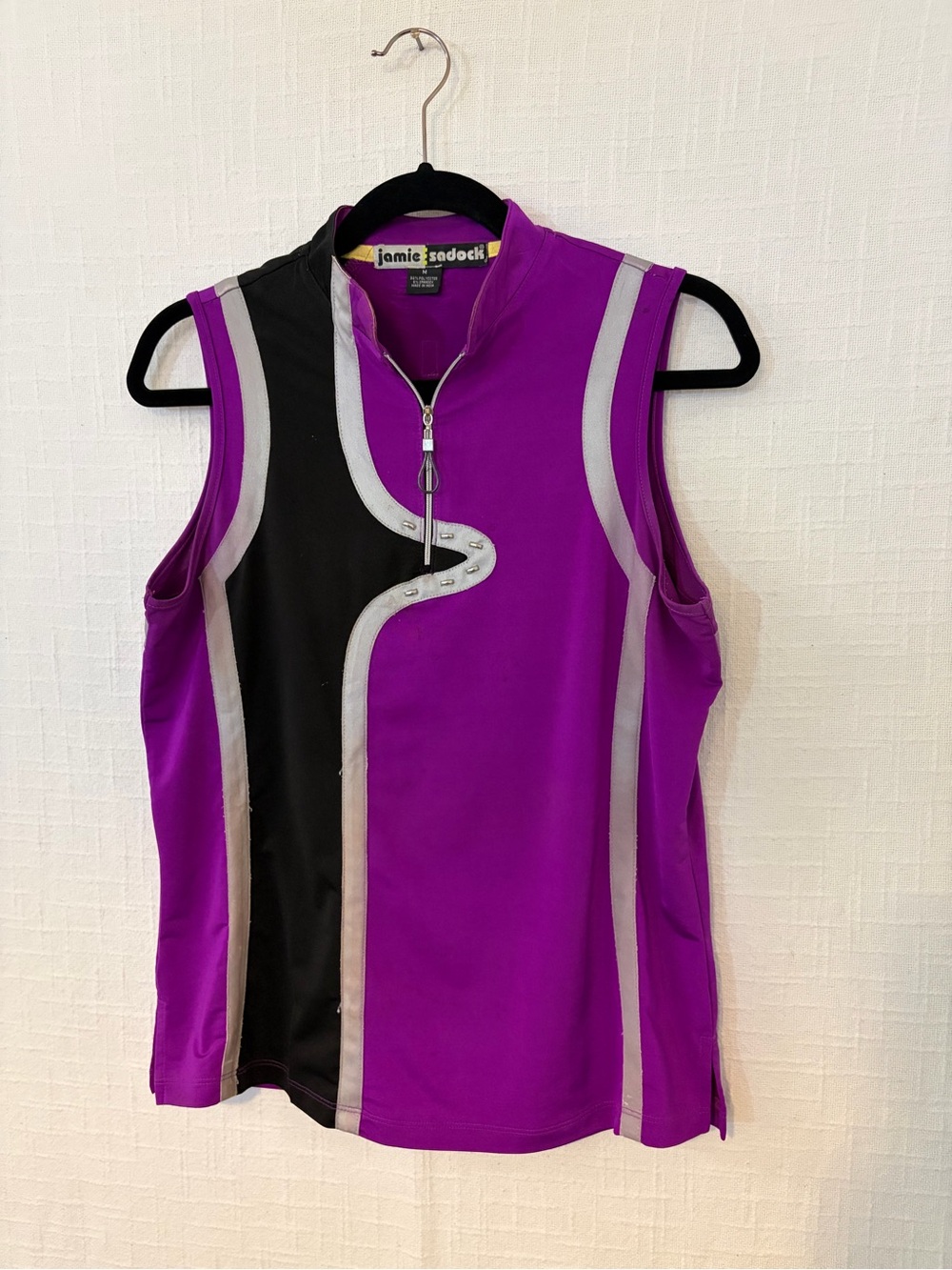 jamie sadock Purple and Black Sleeveless Zip Golf Top
